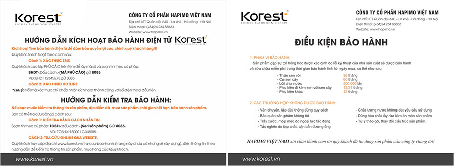 Hướng dẫn kích hoạt bảo hành điện tử khi mua thiết bị vệ sinh Korest