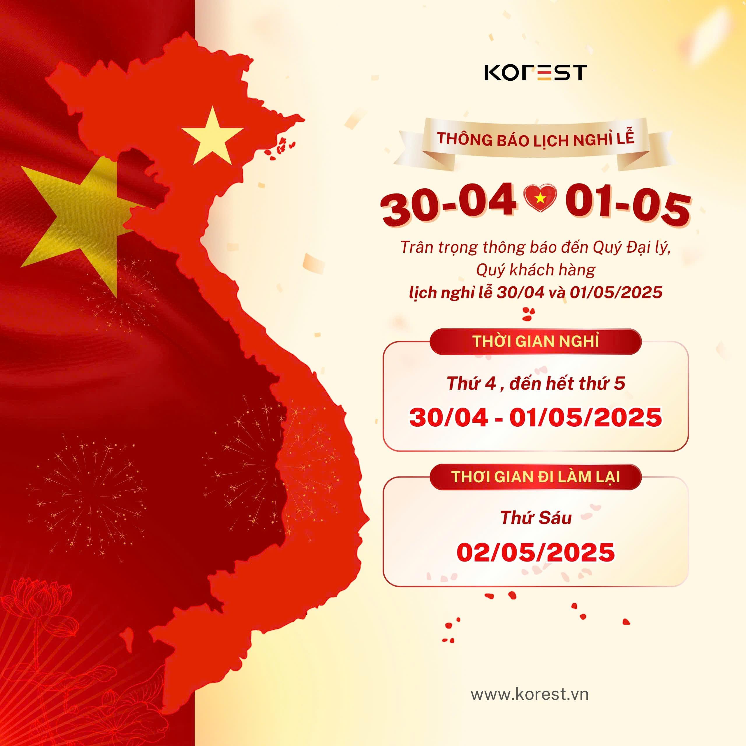Korest thông báo nghỉ lễ
